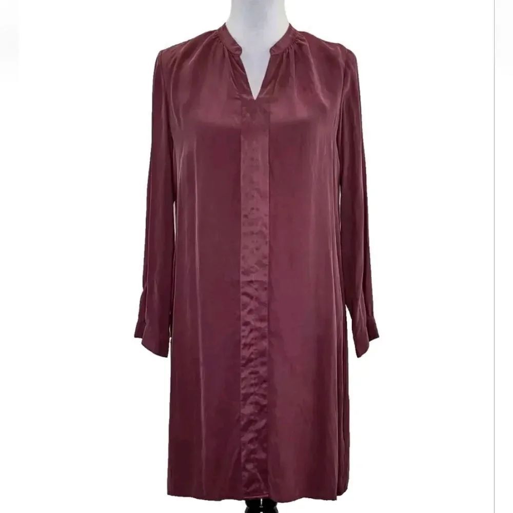 J JILL 💯 silk Shift  Dress Tunic Long Sleeves Soft Burgundy sz S